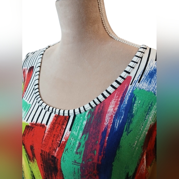 Lynn Ritchie Silver Womans Shirt Stripe Artsy Paint Abstract Size Large Bold - Picture 5 of 12